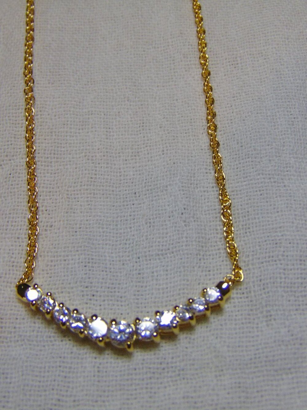 vintage QVC Diamonique gold plated crescent necklace